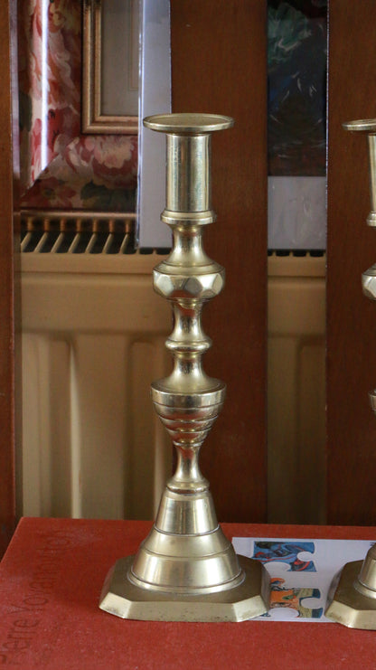 Pair of Vintage Beehive Brass Candlesticks