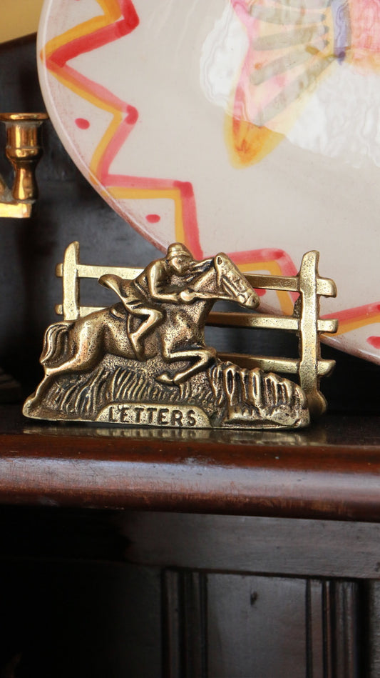 Vintage Brass Horse & Rider Letter Holder