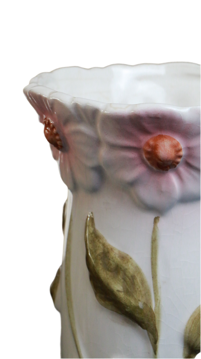 Hand-Painted Floral Ceramic Vase with Sculpted Flowers
