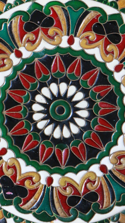 Vintage Moroccan Hand-Painted Brass Wall Plate