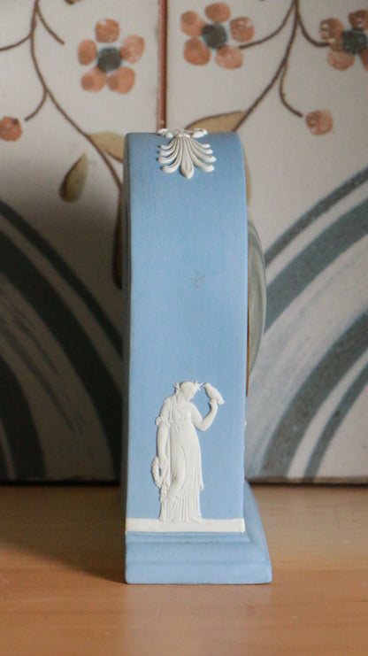 Vintage Wedgwood Jasperware Mantel Clock with White Relief Design – Blue & White