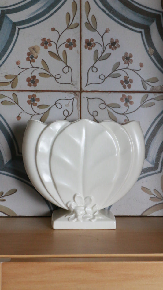 Art Deco Beswick White Ceramic Leaf Mantle Vase