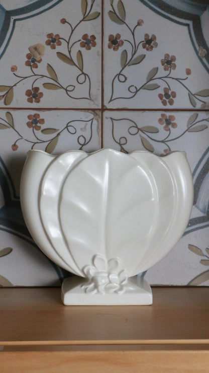Art Deco Beswick White Ceramic Leaf Mantle Vase