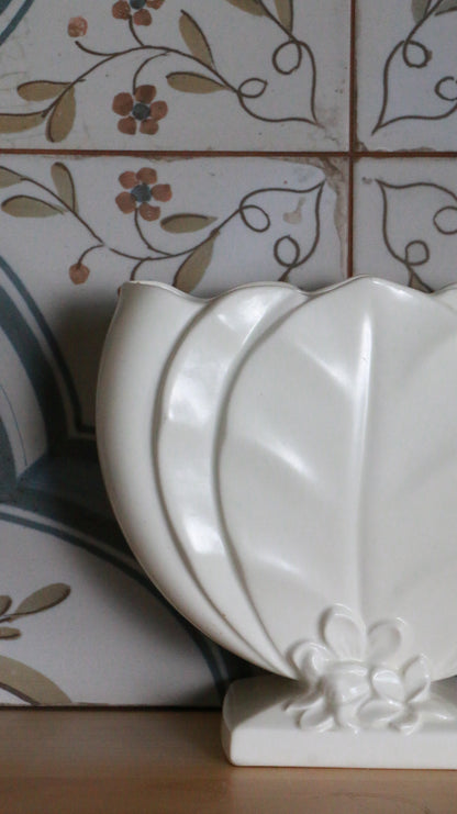 Art Deco Beswick White Ceramic Leaf Mantle Vase