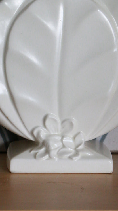Art Deco Beswick White Ceramic Leaf Mantle Vase
