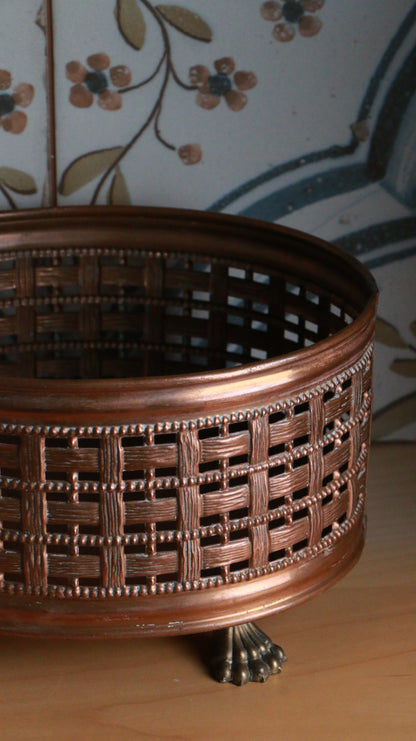 Vintage Copper-Tone Metal Basket with Claw Feet – 1960s