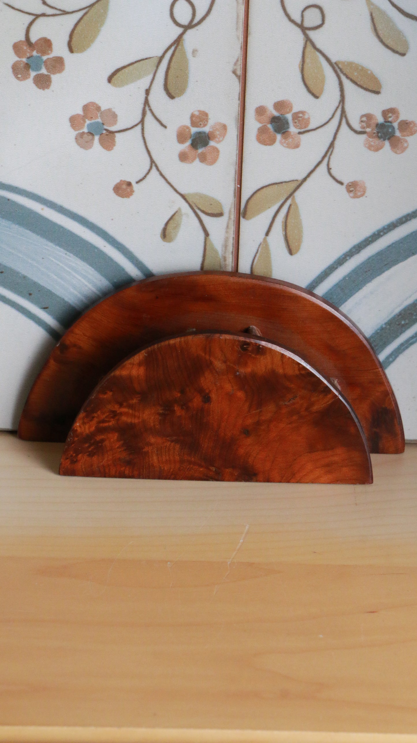 French Vintage Burl Wood Desk Pencil Holder