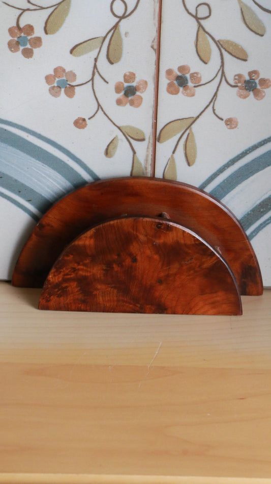French Vintage Burl Wood Desk Pencil Holder