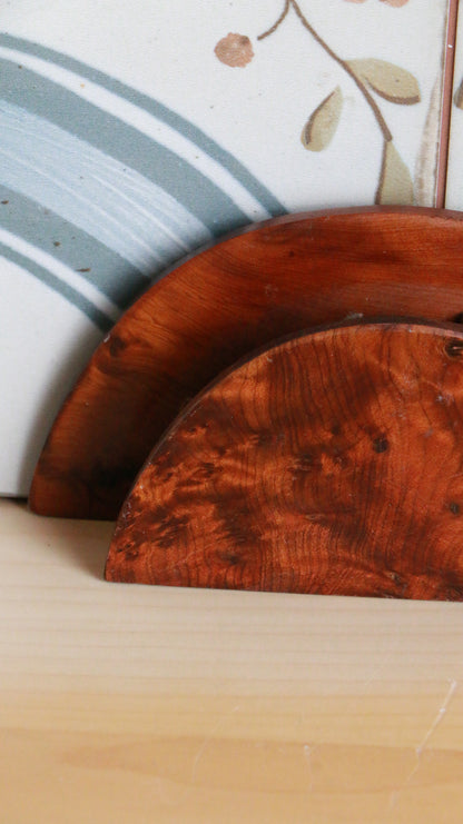 French Vintage Burl Wood Desk Pencil Holder