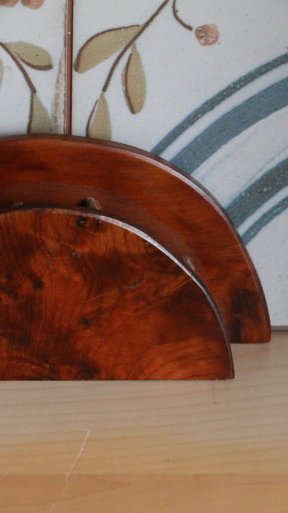 French Vintage Burl Wood Desk Pencil Holder