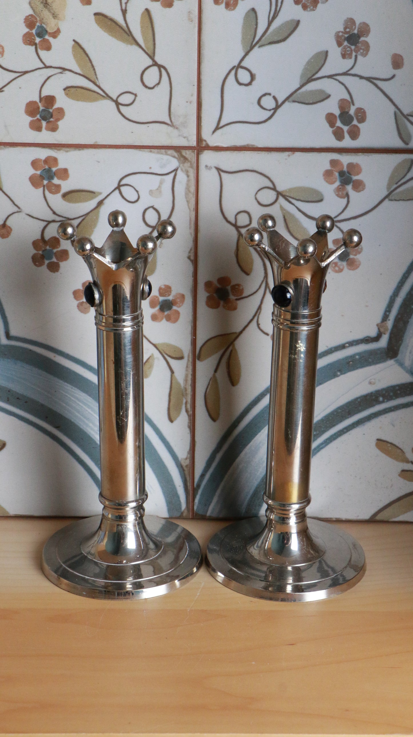 Vintage Silver Crown Candlestick Holders – Pair