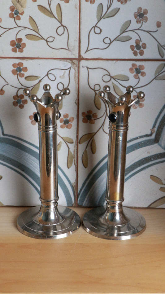 Vintage Silver Crown Candlestick Holders – Pair