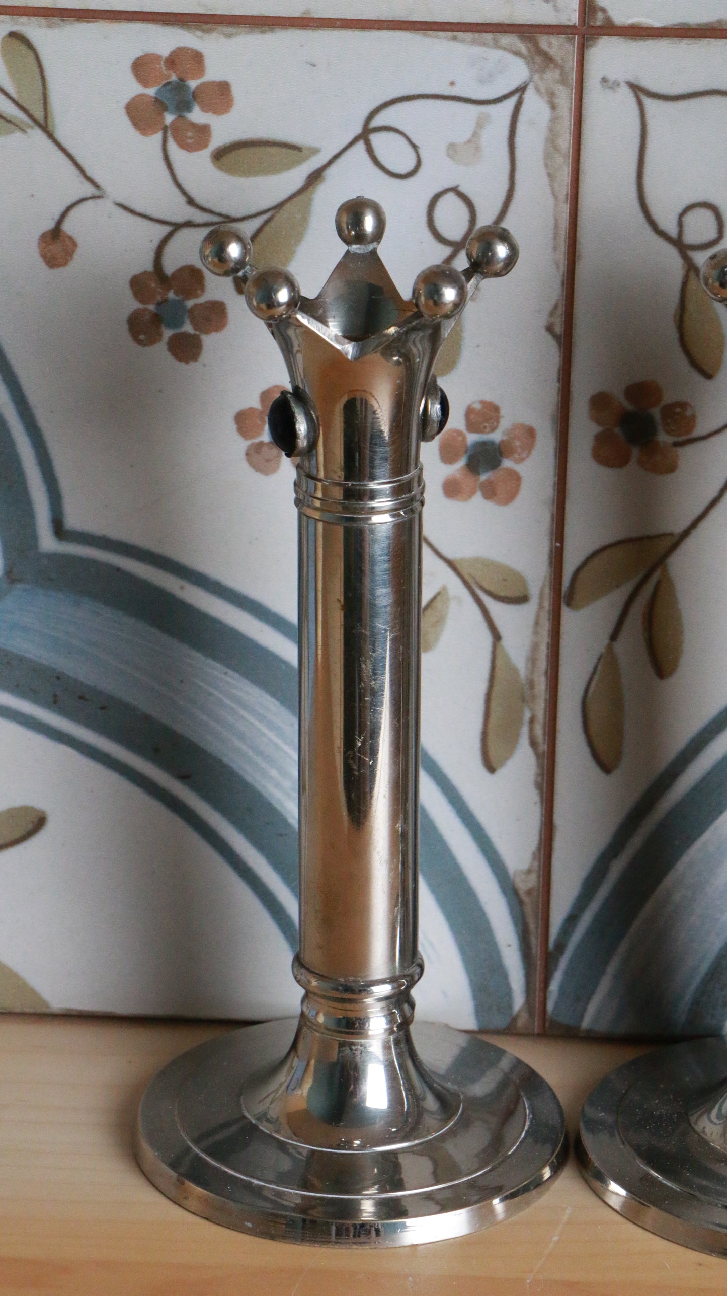 Vintage Silver Crown Candlestick Holders – Pair