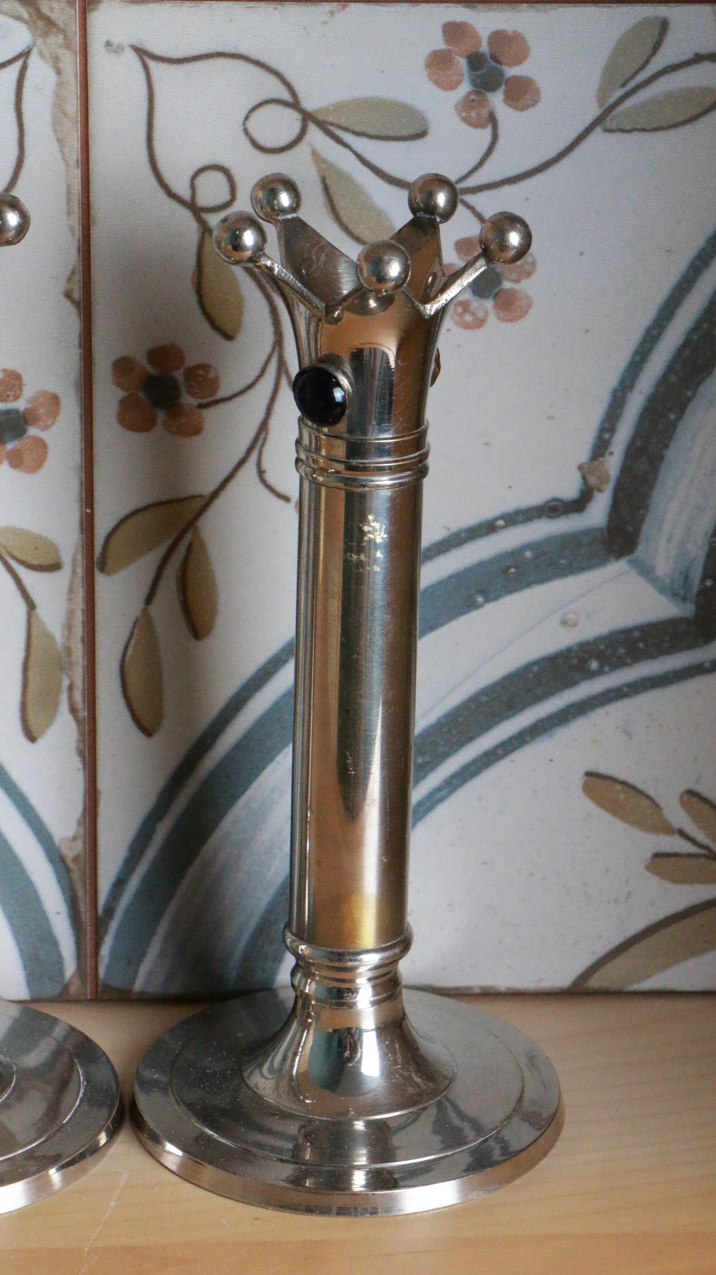 Vintage Silver Crown Candlestick Holders – Pair