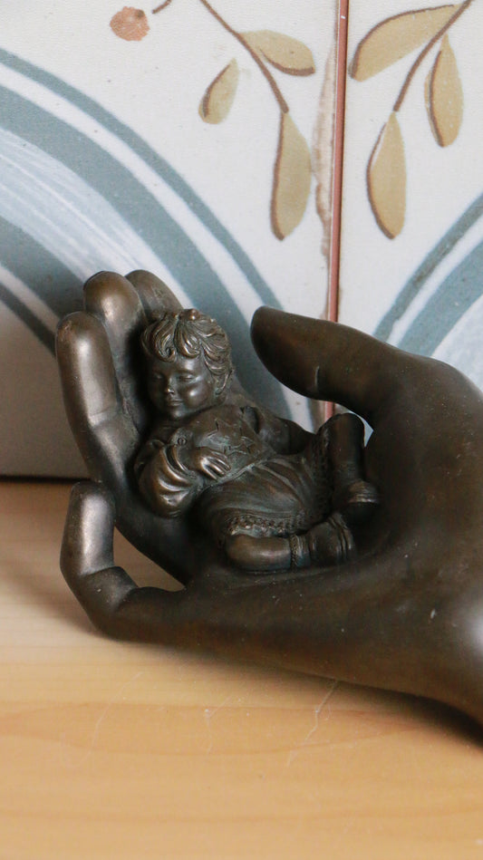 Genesis Bronze Sculpture – Caring Baby Girl Figurine