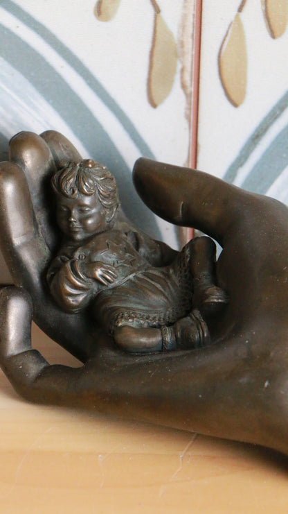 Genesis Bronze Sculpture – Caring Baby Girl Figurine