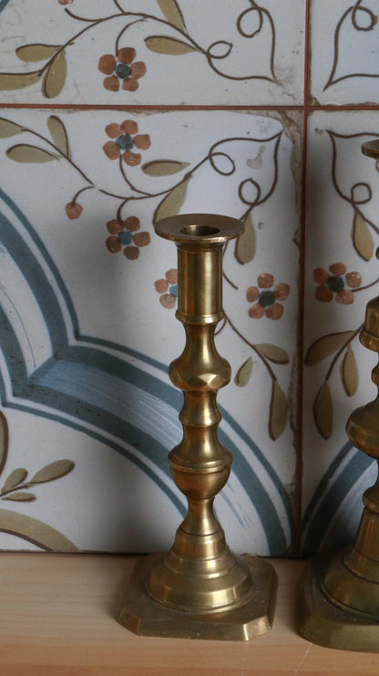 Vintage Solid Brass Candlestick Holder – Octagonal Base