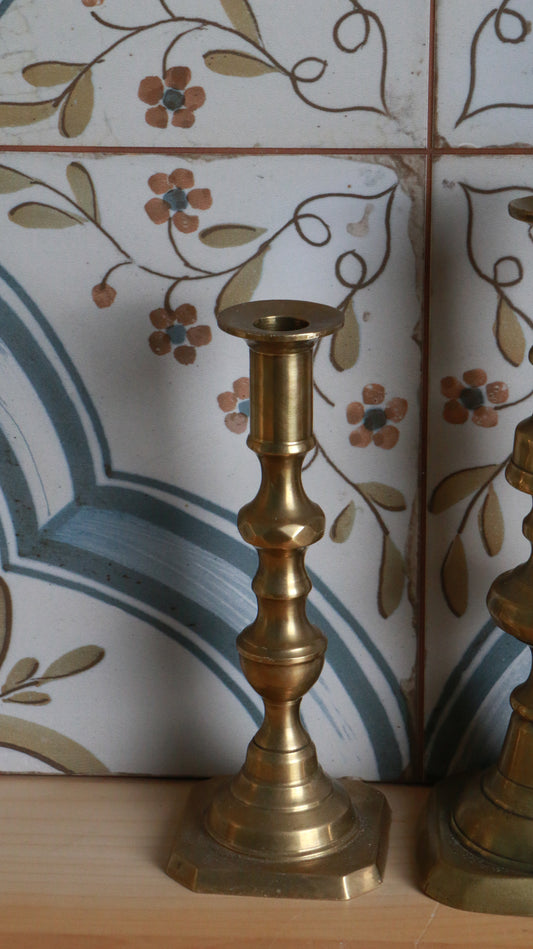 Vintage Solid Brass Candlestick Holder – Octagonal Base