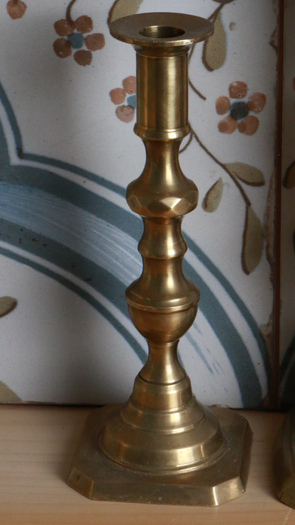Vintage Solid Brass Candlestick Holder – Octagonal Base