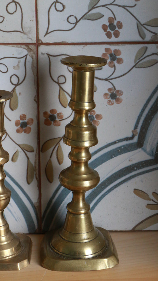 Vintage Heavy Brass Candlestick Holder – Wide Base