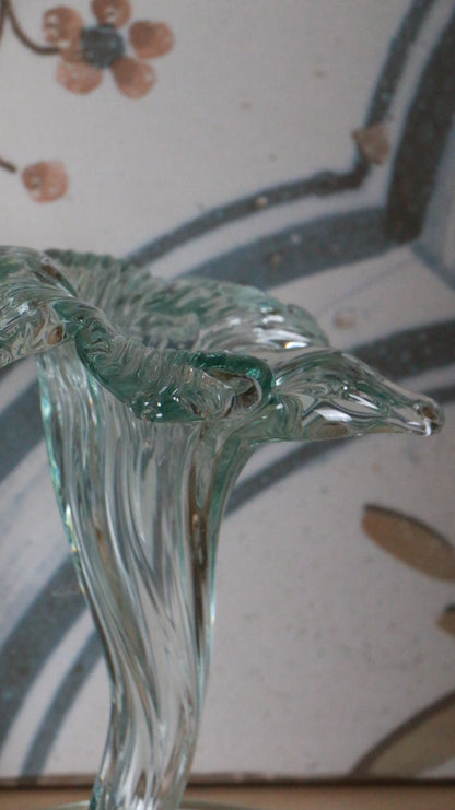 Pair of Vintage Hand-Blown Aqua Glass Calla Lily Vases