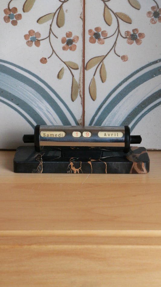 Vintage French Perpetual Desk Calendar with Marbled Base