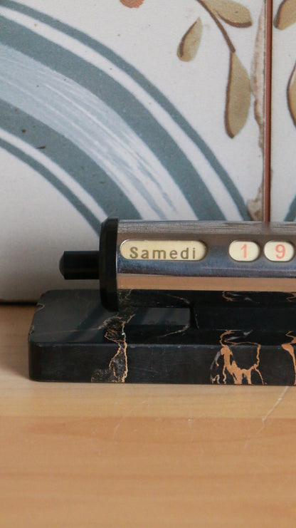 Vintage French Perpetual Desk Calendar with Marbled Base