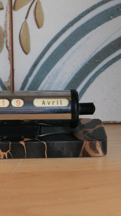 Vintage French Perpetual Desk Calendar with Marbled Base