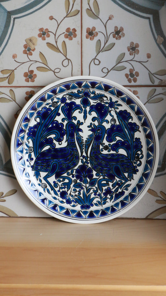 Handmade Greek Ceramic Plate with Twin Peacocks by Dakas Keramik