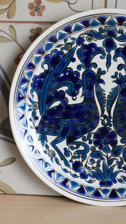 Handmade Greek Ceramic Plate with Twin Peacocks by Dakas Keramik