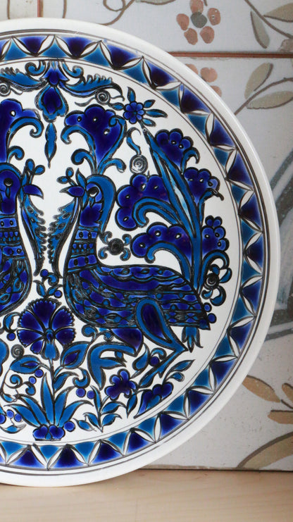 Handmade Greek Ceramic Plate with Twin Peacocks by Dakas Keramik