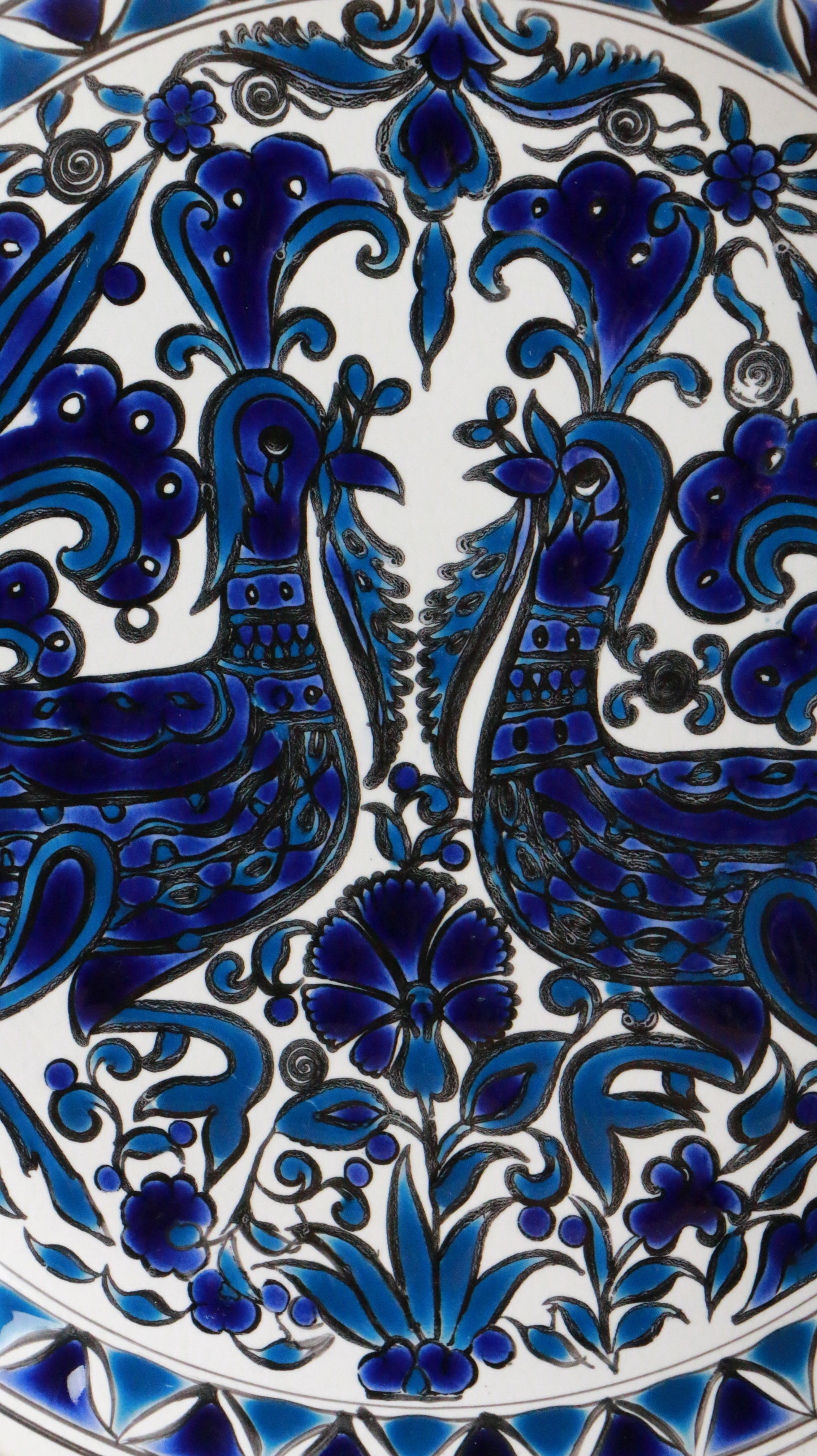Handmade Greek Ceramic Plate with Twin Peacocks by Dakas Keramik