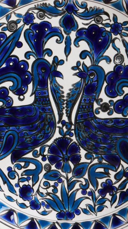 Handmade Greek Ceramic Plate with Twin Peacocks by Dakas Keramik