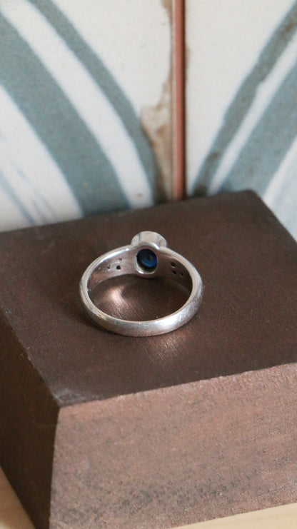 Vintage Sterling Silver Ring with Blue Sapphire & CZ Diamonds