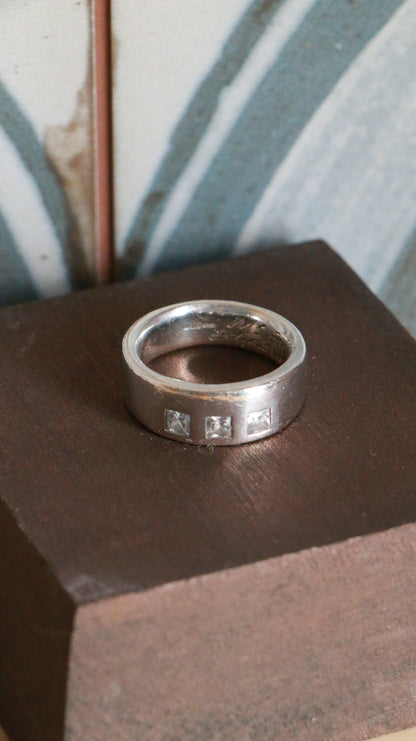 Vintage Sterling Silver Band with Three Square-Cut CZ Stones