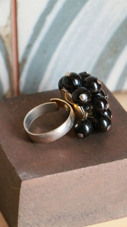 Vintage Black Beaded Cocktail Costume Ring