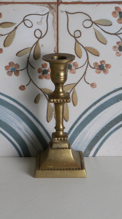 Vintage Brass Beaded Edge Candlestick