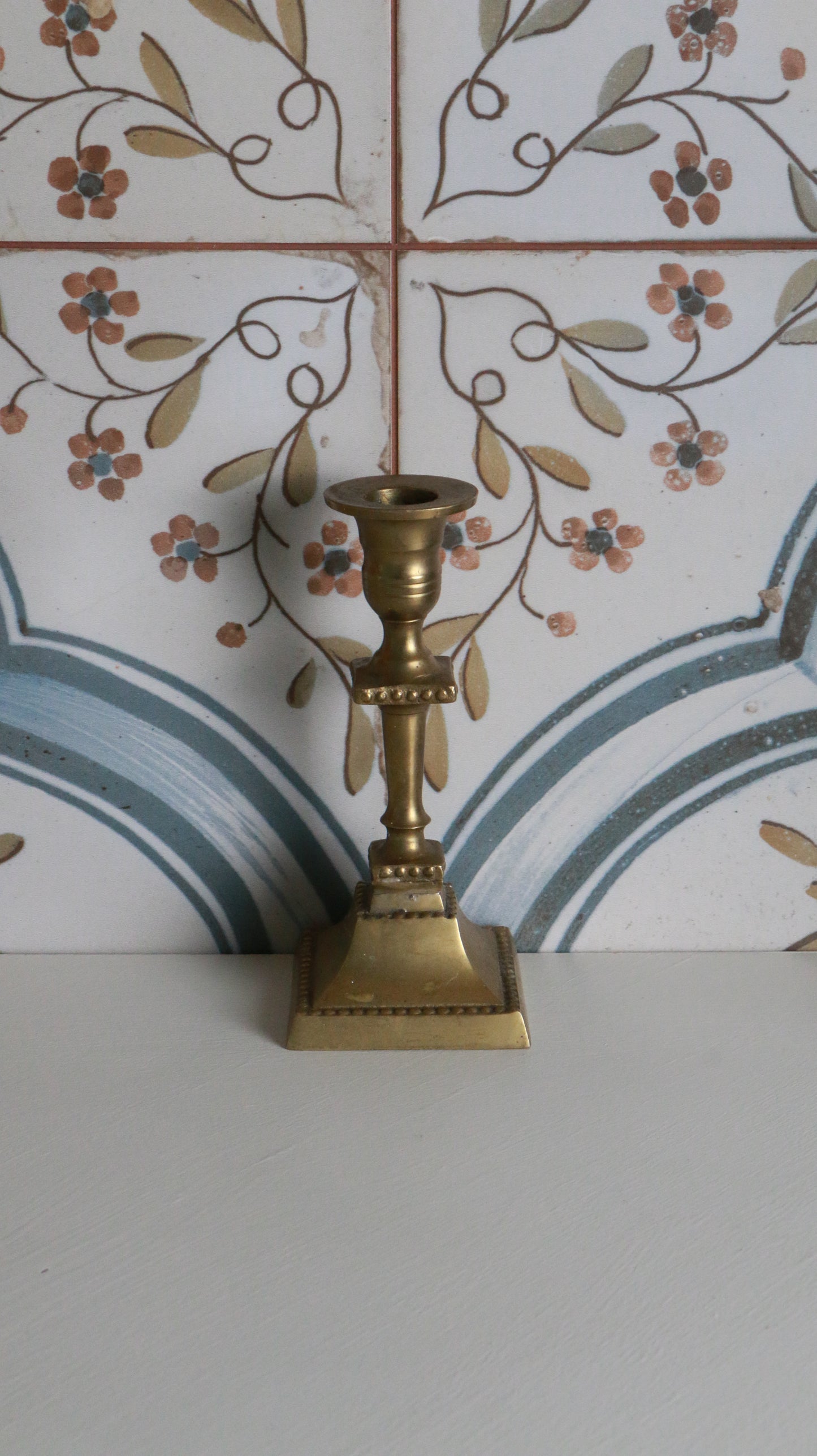 Vintage Brass Beaded Edge Candlestick
