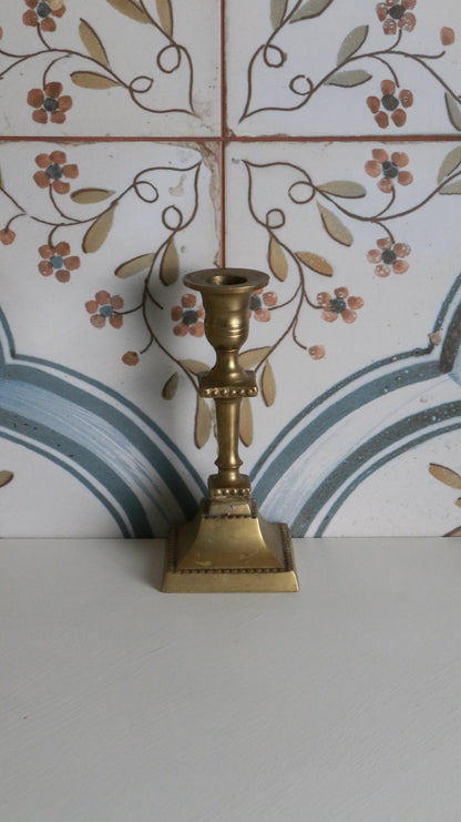 Vintage Brass Beaded Edge Candlestick