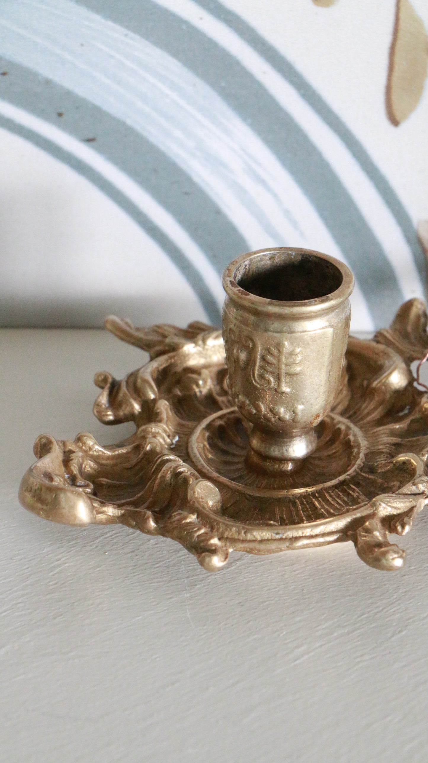 MARRAKESH EDIT - Vintage Baroque-Style Brass Candle Holder with Dragon Motif