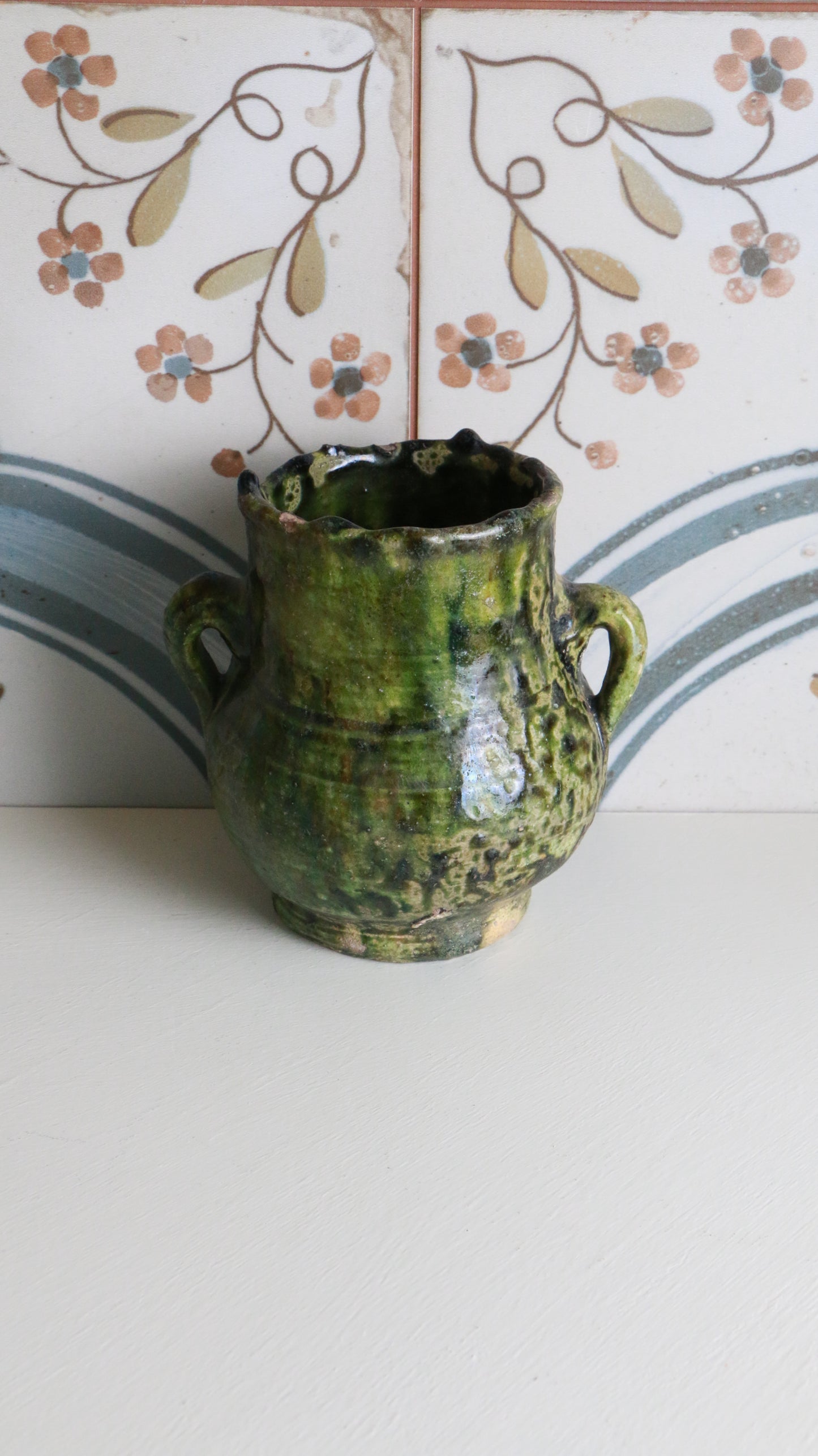 MARRAKESH EDIT - Antique Tamegroute Green Pot with Twin Handles