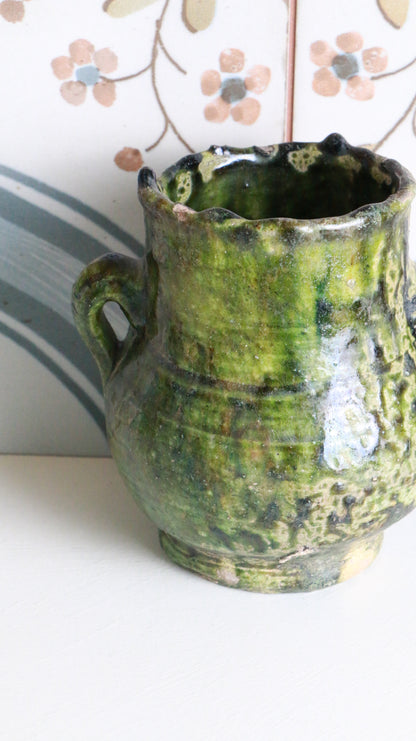 MARRAKESH EDIT - Antique Tamegroute Green Pot with Twin Handles