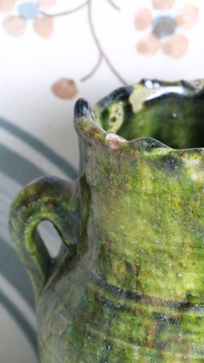 MARRAKESH EDIT - Antique Tamegroute Green Pot with Twin Handles