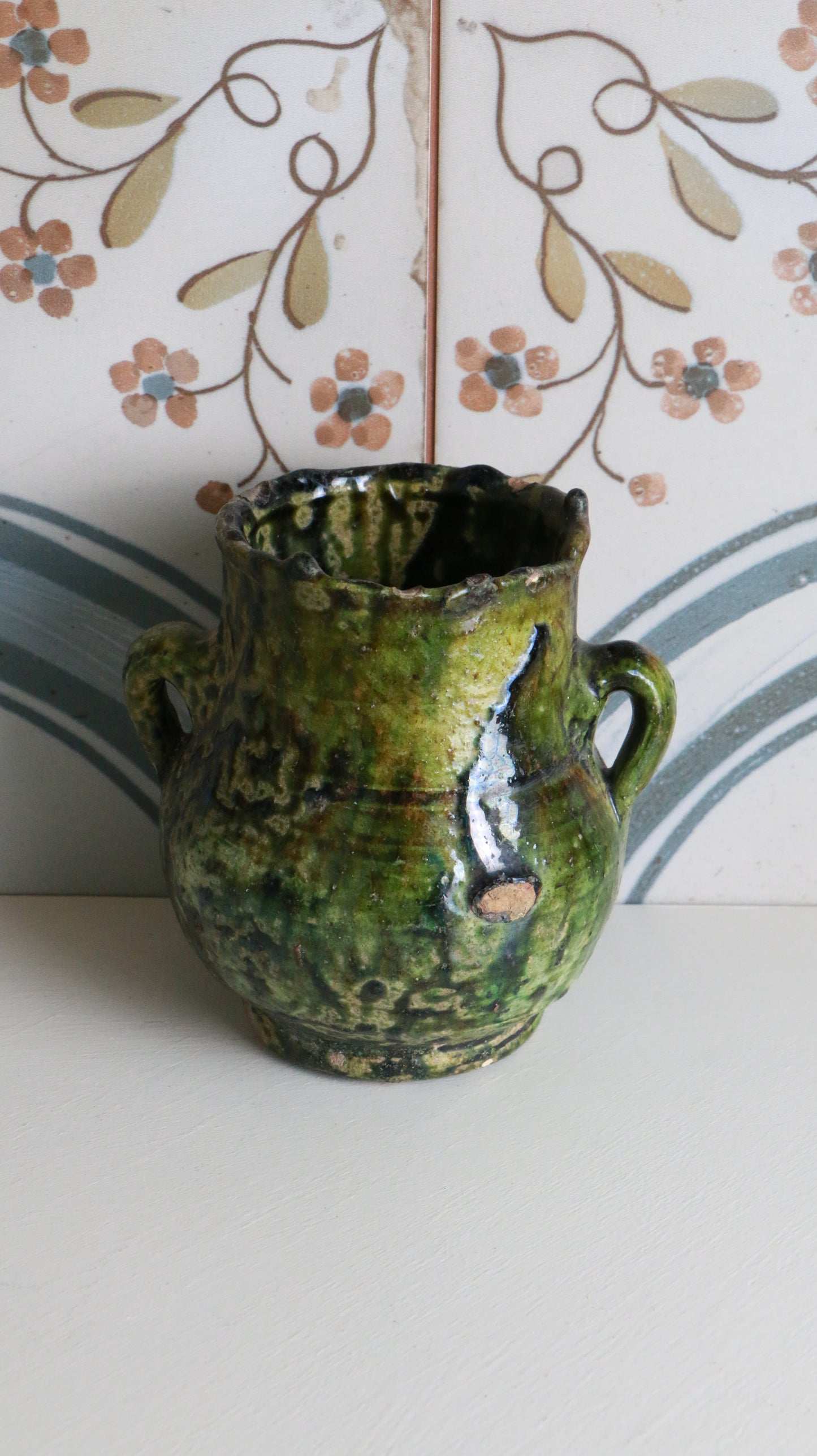 MARRAKESH EDIT - Antique Tamegroute Green Pot with Twin Handles