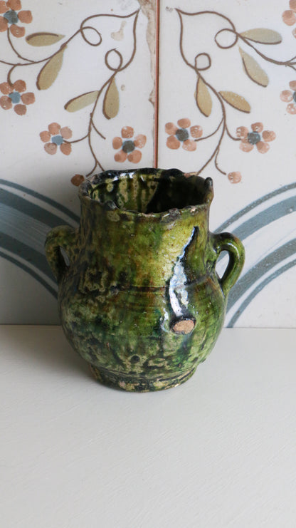 MARRAKESH EDIT - Antique Tamegroute Green Pot with Twin Handles