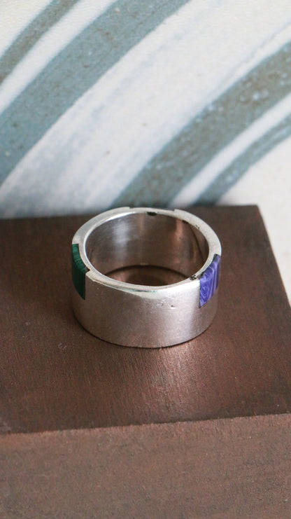 MARRAKESH EDIT - Vintage Inlay Sterling Silver Band with Multicolour Gemstone Mosaic