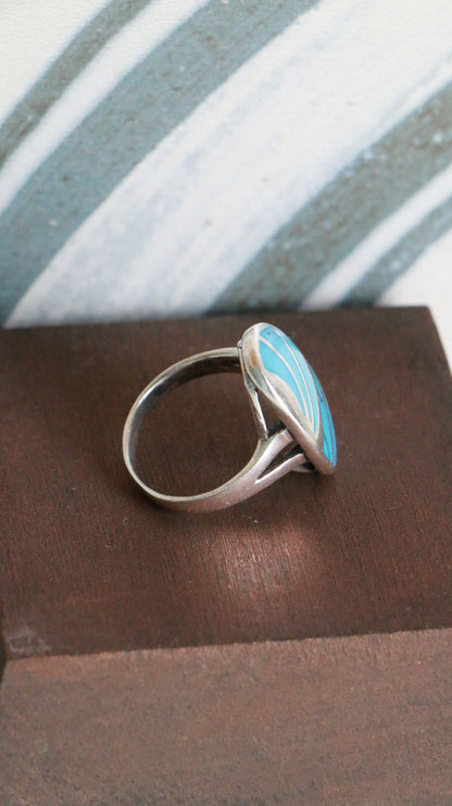 MARRAKESH EDIT - Vintage Sterling Silver Turquoise Inlay Ring