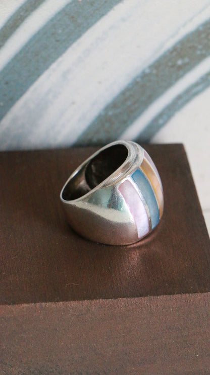MARRAKESH EDIT - Vintage Sterling Silver Multi Mother of Pearl Inlay Ring
