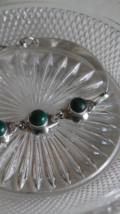 MARRAKESH EDIT - Vintage Sterling Silver Malachite Cabochon Bracelet