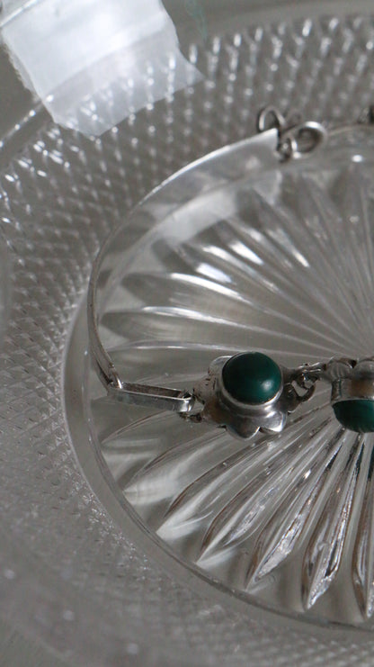 MARRAKESH EDIT - Vintage Sterling Silver Malachite Cabochon Bracelet